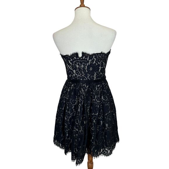 Black Strapless Lace Fit Flare Mini Dress SMALL Cocktail Retro Rockabilly Party - Picture 2 of 7